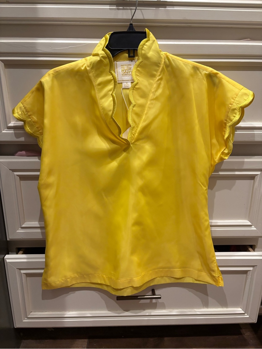 Emily McCarthy Scalloped V-Neck Yellow Women's Blouse “Orchid Top, Lemon”
